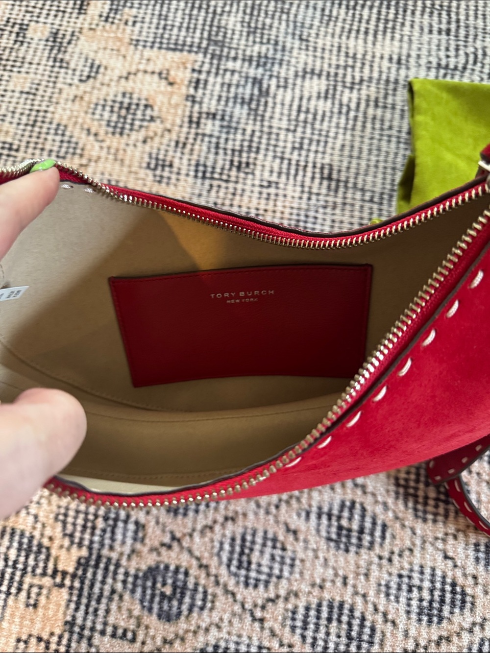 Tory Burch Romy Half Moon Shoulder Bag Suede Red OS - Picture 6 of 8